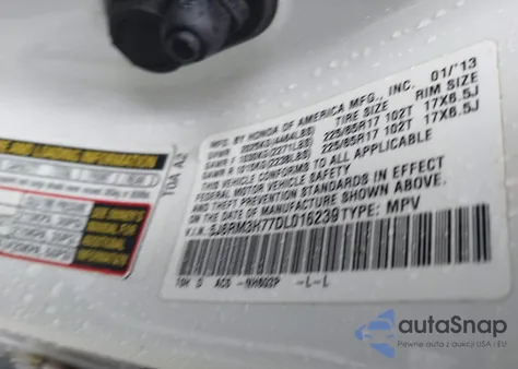 2013 Honda Cr-V Ex-L z USA, uszkodzony, nr VIN 5J6RM3H77DL016239